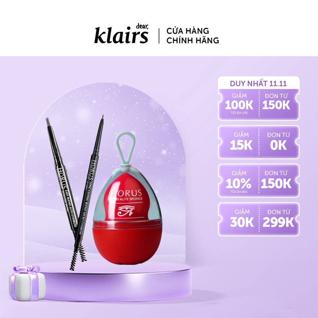 [HÀNG QT KHÔNG BÁN] Combo makeup Horus (chì mày + mút trang điểm)