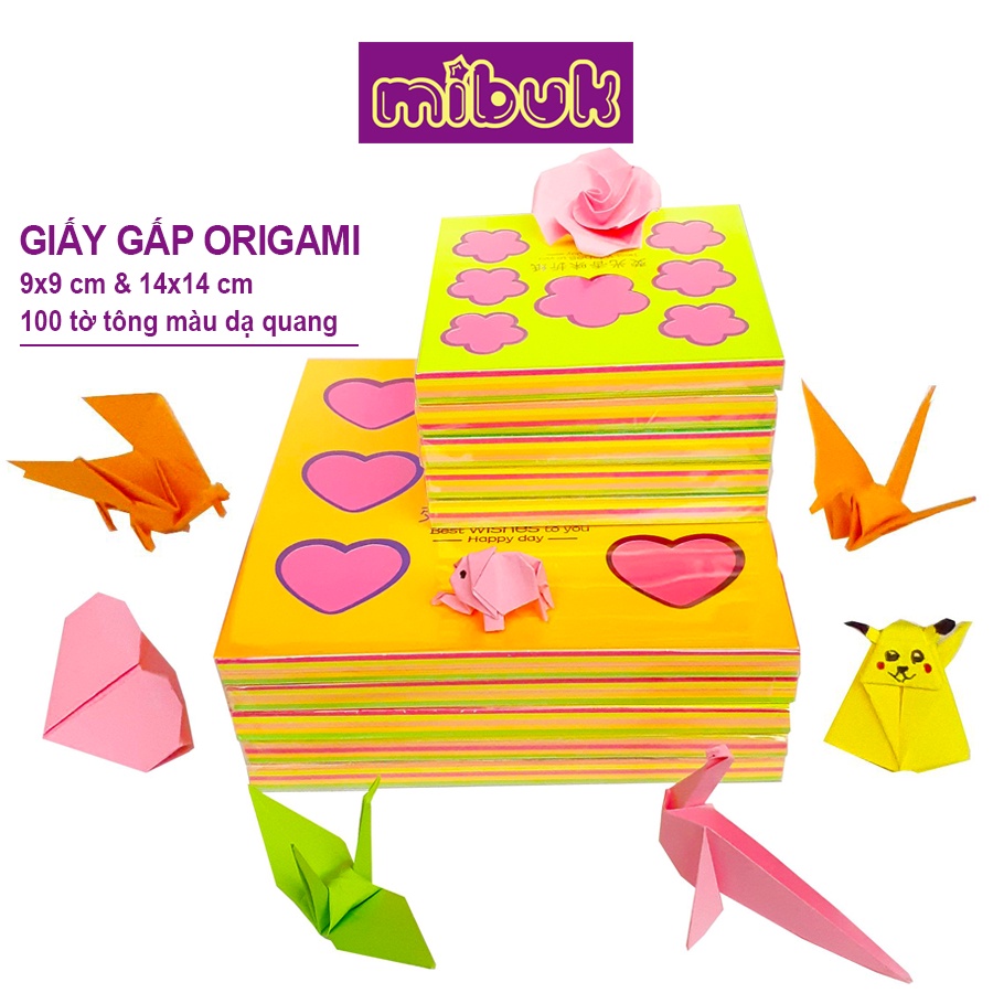 Giấy gấp Origami loại tốt màu sáng giấy gấp hạc thủ công 9x9 14x14 15x15 cm