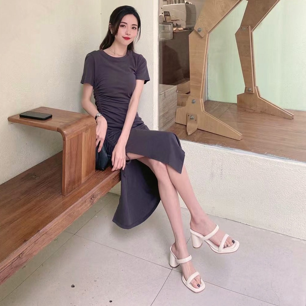 Giày Sandal Cao Gót Mũi Vuông Phong Cách Pháp Tối Giản Dễ Phối Đồ