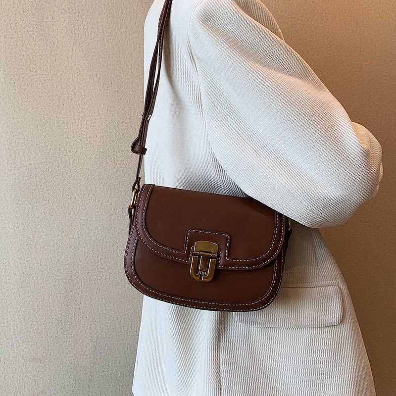 Túi xách đeo chéo JASMIN NOIR bằng da pu và vải bạt có khóa hình yên ngựa cổ điển cho nữ