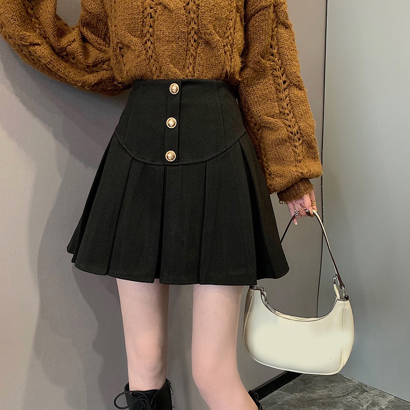 IELGY IELGY Chân Váy Len Xếp Ly Dày Dặn Màu Sắc Đơn Giản Phong Cách Hàn Quốc Cho Nữ