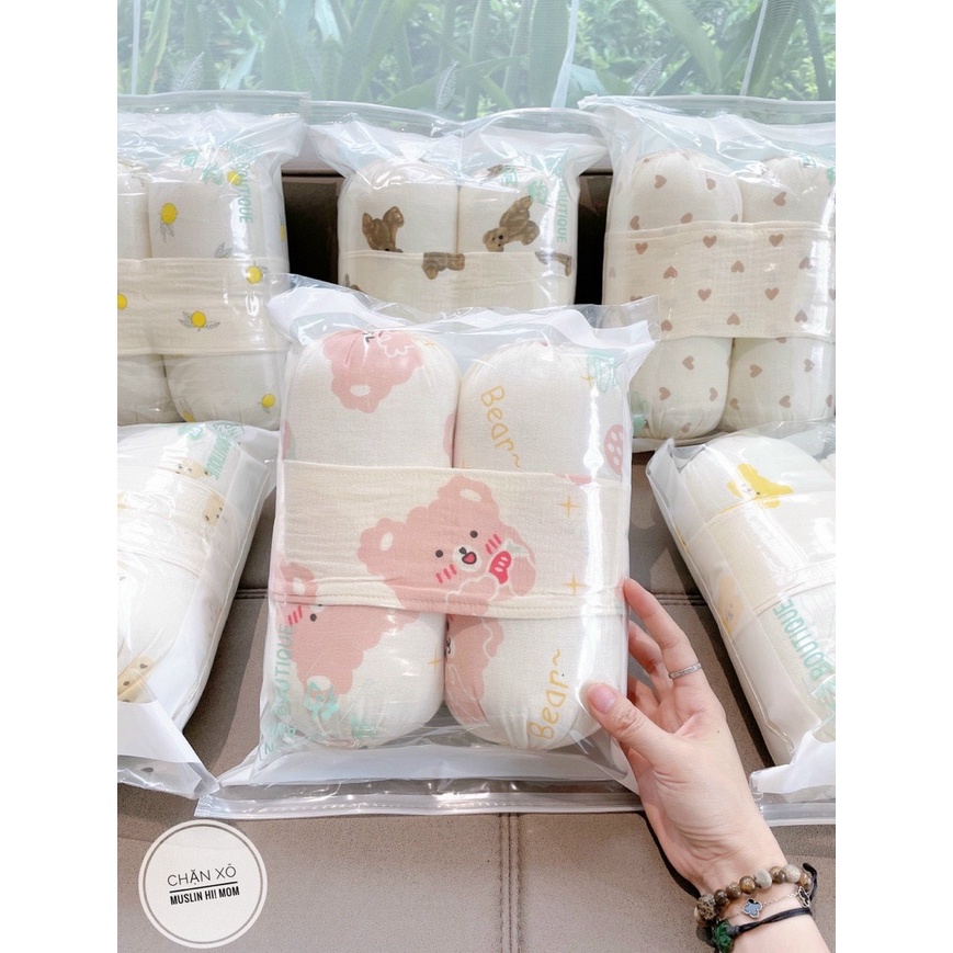 Bộ Chặn Xô Sơ Sinh HiMom Xô Muslin Ruột Bông Tự Nhiên