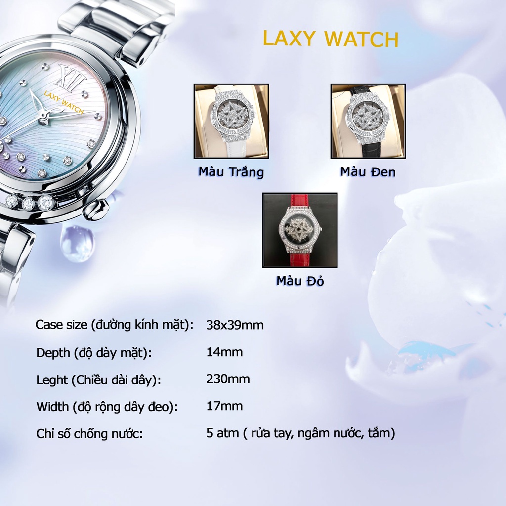 Đồng Hồ Nữ Xoay 360 Độ SX16 Dây Da Mặt Đính Đá Lấp Lánh