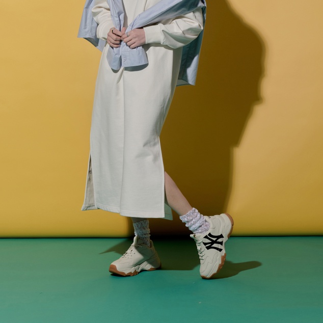 Giày MLB NY Trắng Chính Hãng 🔴SIMPLE SNEAKER🔴 MLB Big Ball Chunky New York Yankees All White Auth Đế Cao 6cm Tôn Dáng