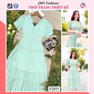 V2931 Váy đầm xanh mint xốp nhún [kèm ảnh thật + video] váy dáng dài siêu xinh - (DVC&ACC) Dolce viva colection