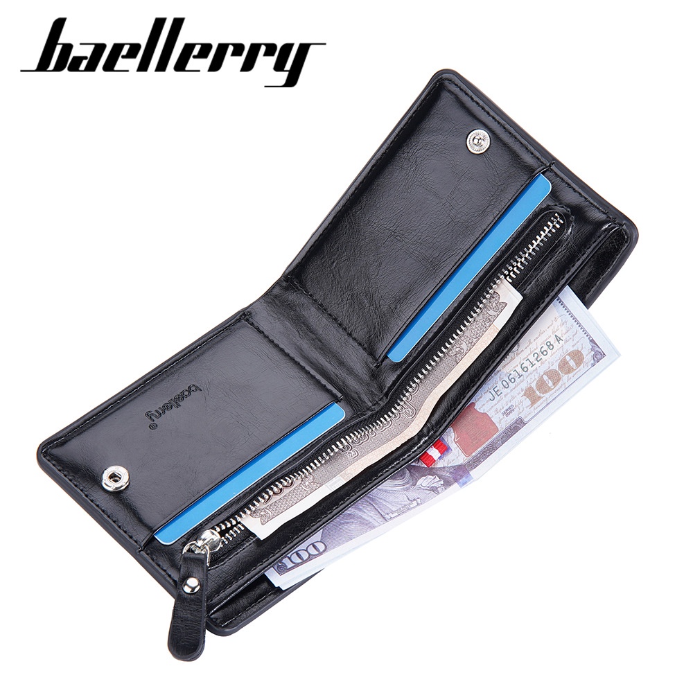 Ví Ngắn Baellerry Nhiều Ngăn Có Khóa Kéo Phong Cách retro Âu Mỹ Cho Nam
