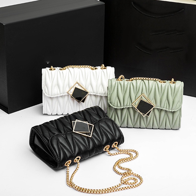 IELGY Túi Đeo Chéo Hình Vuông Nhỏ Màu Đen Phối Khóa Kim Loại Thời Trang Cho Nữ