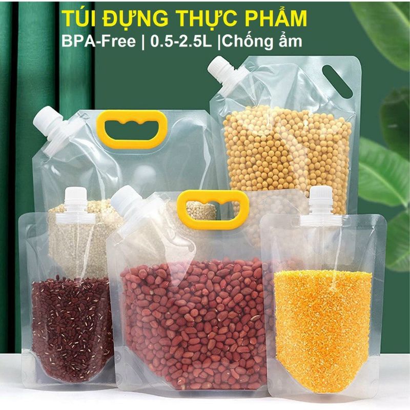 Set 3 Túi Bảo Quản Thực Phẩm Đồ Khô,Nước Và Dung Dịch Có Tay Cầm