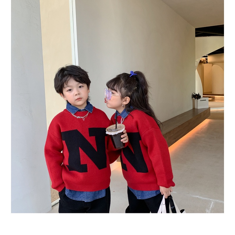 Mẫu Sweater  cho bé FamilyKids - Mẫu áo Sweater tay dài chữ N  xinh xắn siêu ấm áp cho bé vào mùa đông