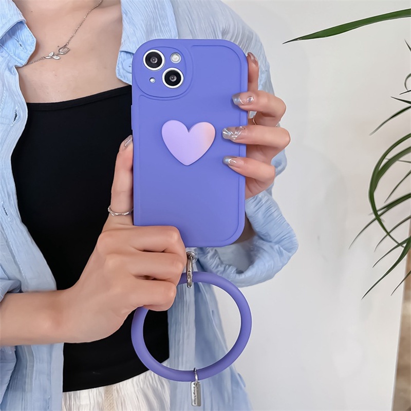 Ốp Điện Thoại Silicon Hình Trái Tim 3D Có Dây Đeo Cho iPhone 13 12 11 pro Max X XS Max 7 / 8 Plus