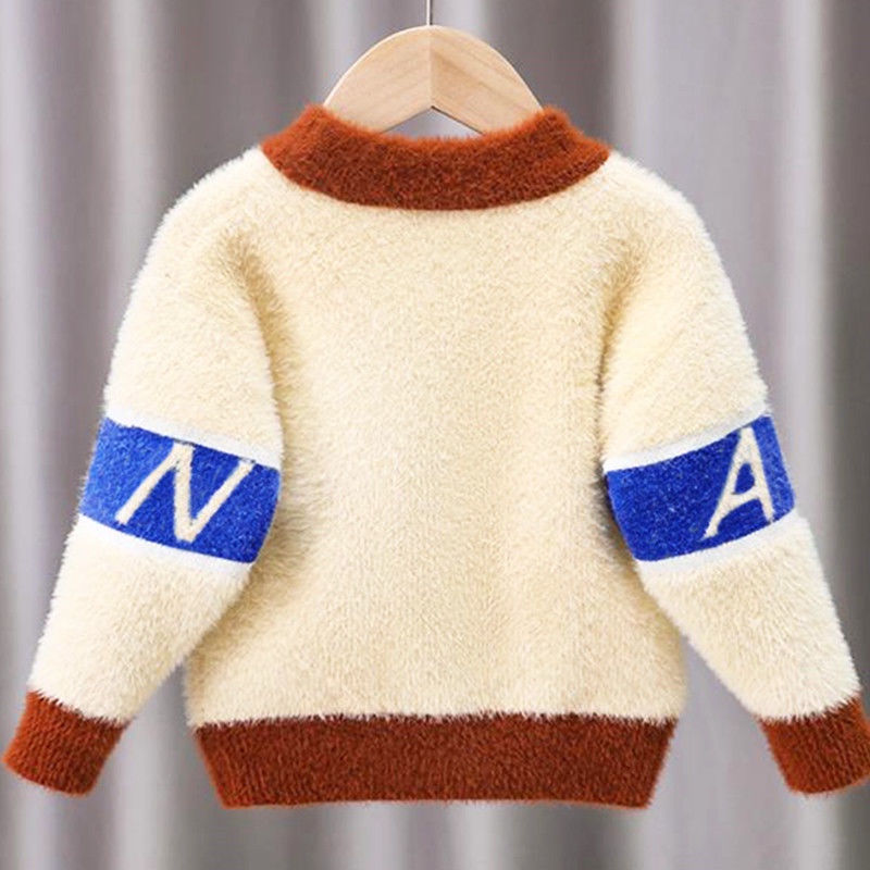 Áo Sweater Dệt Kim Vải Lông Chồn Thời Trang Mùa Đông 2022 Mới Cho Bé Trai