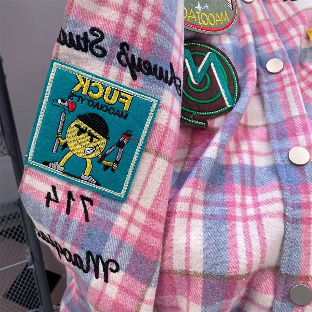 Áo Sweater Dày Tay Dài Kẻ Sọc Caro Thêu Họa Tiết Đường Phố Retro Đường Phố Mỹ < Mặc Kèm Bộ Sưu Tập Đường Phố Cho Nam