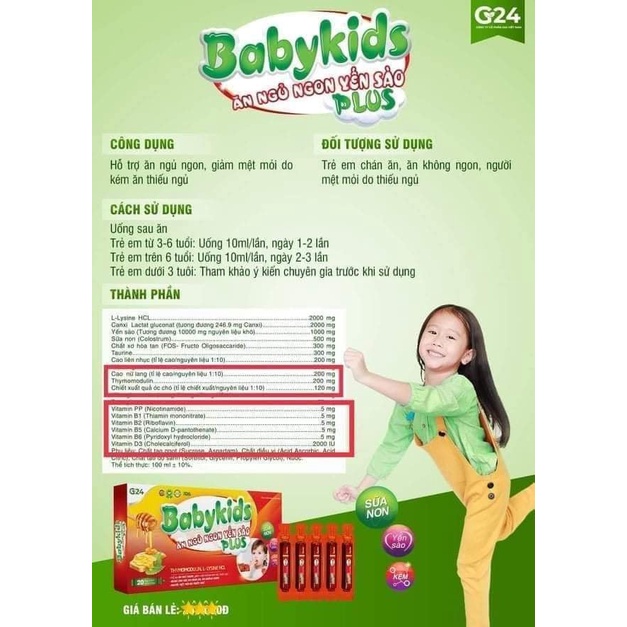 Siro BabyKids Ăn Ngủ Ngon Yến Sào Plus G24