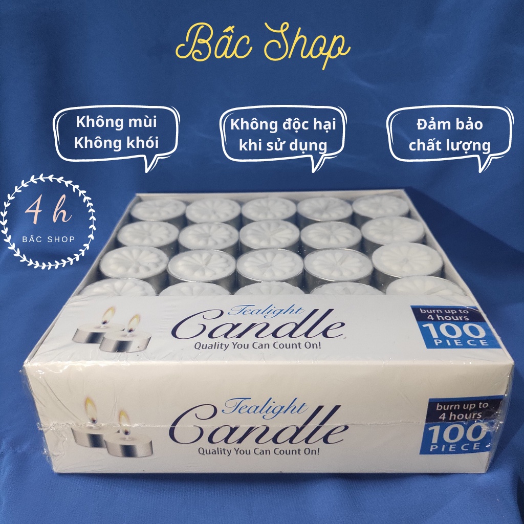 Nến tealight hộp 100 viên cháy 4h KHÔNG MÙI, KHÔNG KHÓI