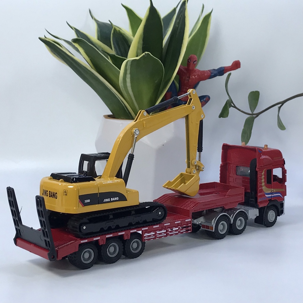 Mô hình xe đầu kéo chở máy xúc đào tỷ lệ 1:50 bằng kim loại
