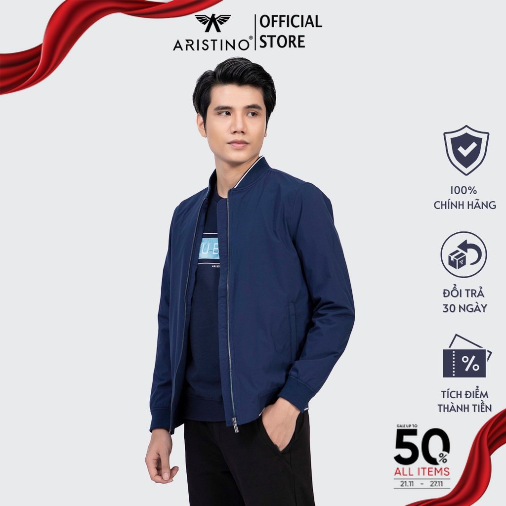 Áo khoác gió 2 lớp nam ARISTINO thiết kế cổ bomber thời trang, màu sắc trung tính dễ phối trang phục - AJK016W1
