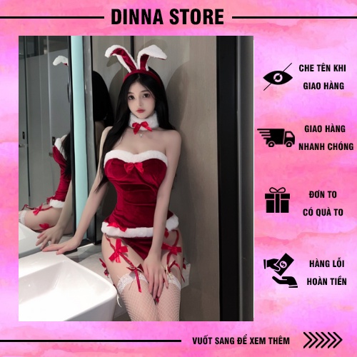 Set cosplay hóa trang phong cách noel sexy quyến rũ full phụ kiện và tất cho nữ mã 751