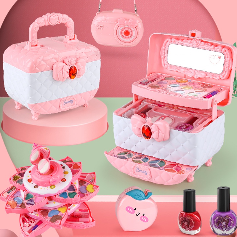 Cá Tuyết Trẻ Em Mỹ Phẩm Trang Điểm Chơi Hộp Công Chúa Trang Điểm Cô Gái Đồ Chơi Chơi Bộ Son Môi Màu Mắt An Toàn Nontoxic Đồ Chơi Bộ dành Cho Trẻ Em