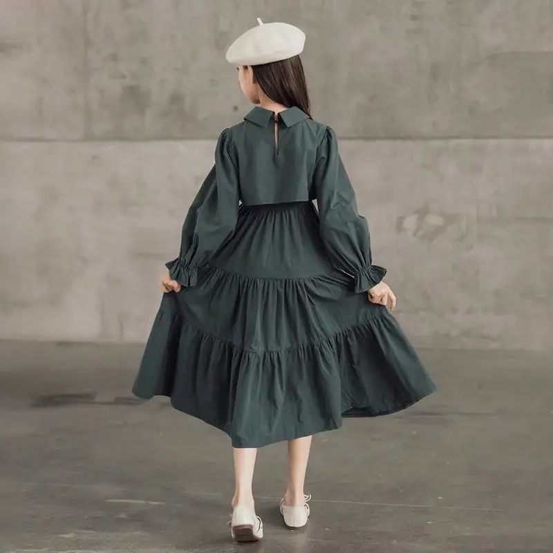 Đầm Dài Qua Gối Tay Dài Phong Cách Hàn Quốc Thời Trang Xuân Thu Dành Cho Bé Gái 3-5 - 8-10 - 12 Tuổi/090