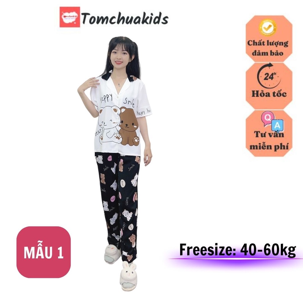 Đồ bộ mặc nhà pijama tay ngắn từ 40-60kg- Freesize - chất liệu lụa mango cao cấp- Tomchuakids