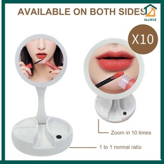 Makeup Mirror With Light USB Dual Side Desktop 10X Magnifying Foldable Mirror 1110