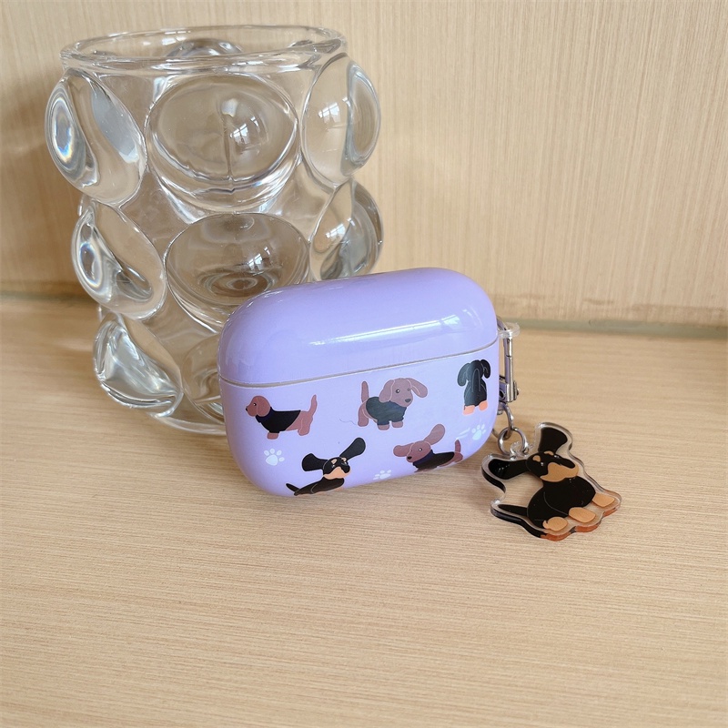 Vỏ Bảo Vệ Hộp Sạc Tai Nghe Bluetooth Không Dây Airpods1 / 2 3 Pro Air Pods Pro 3 Hình Chú Chó Dachshund Màu Tím Dễ Thương