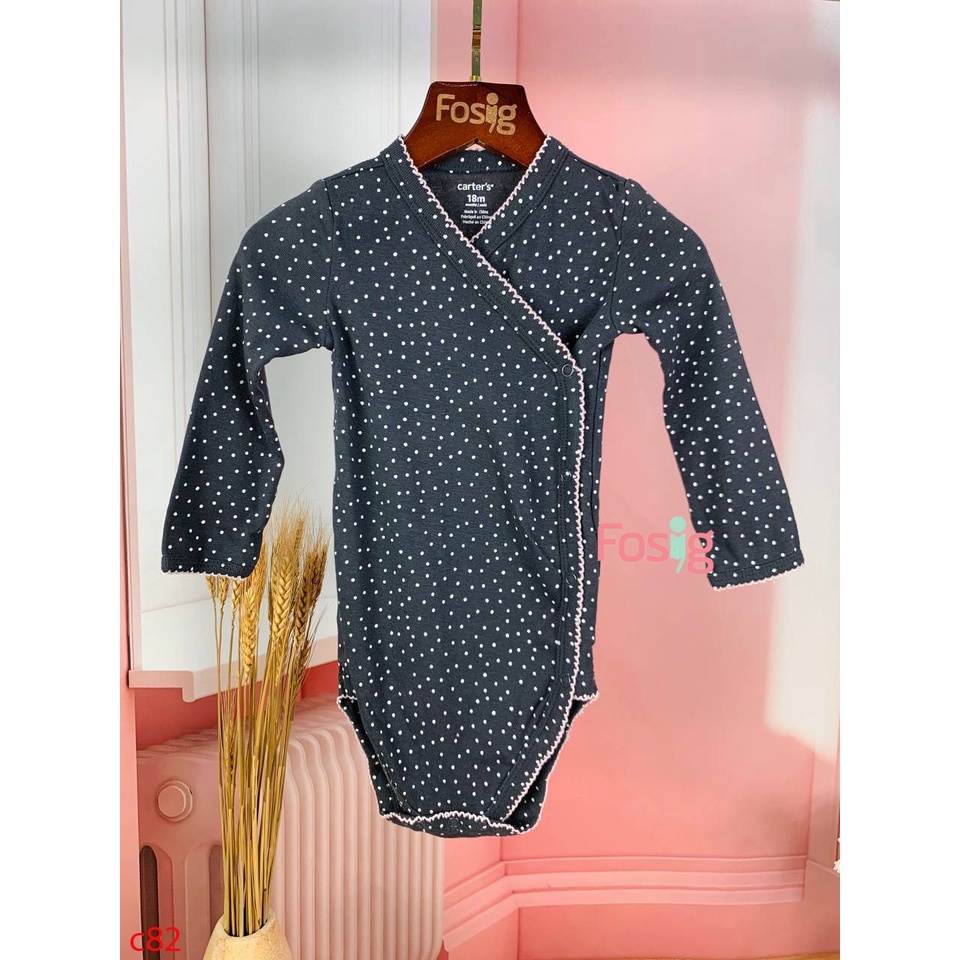 Bodysuit Tay Dài Cài Hông Bé Gái Cter - Đen Chấm Bi