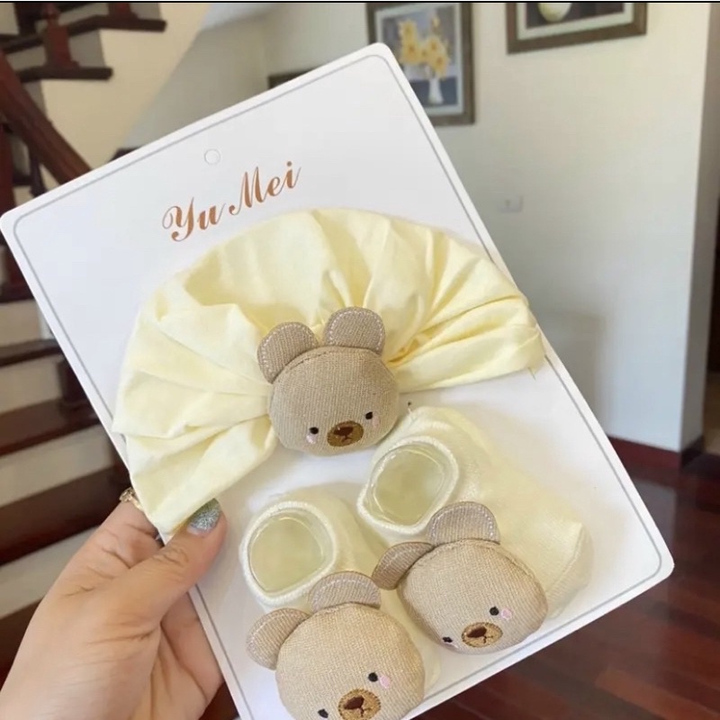 Set nón Turban và Tất hình thú xinh xắn cho bé
