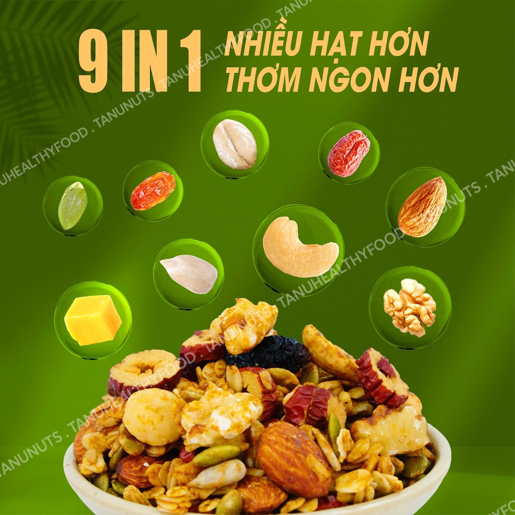 Granola ăn kiêng vị phô mai 15% yến mạch TANU NUTS, ngũ cốc siêu hạt tốt cho gym,yoga, bà bầu.