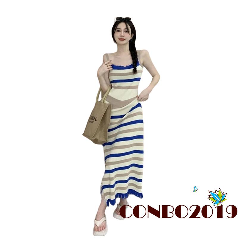 Đầm Dài Không Tay Họa Tiết Sọc Thời Trang Dành Cho Nữ