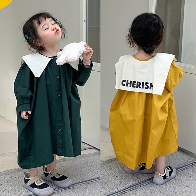 Đầm Tay Phồng Chiết Eo Chất Liệu Thân Thiện Với Da Thoáng Khí Thời Trang Xuân Thu Cho Bé Gái Từ 3