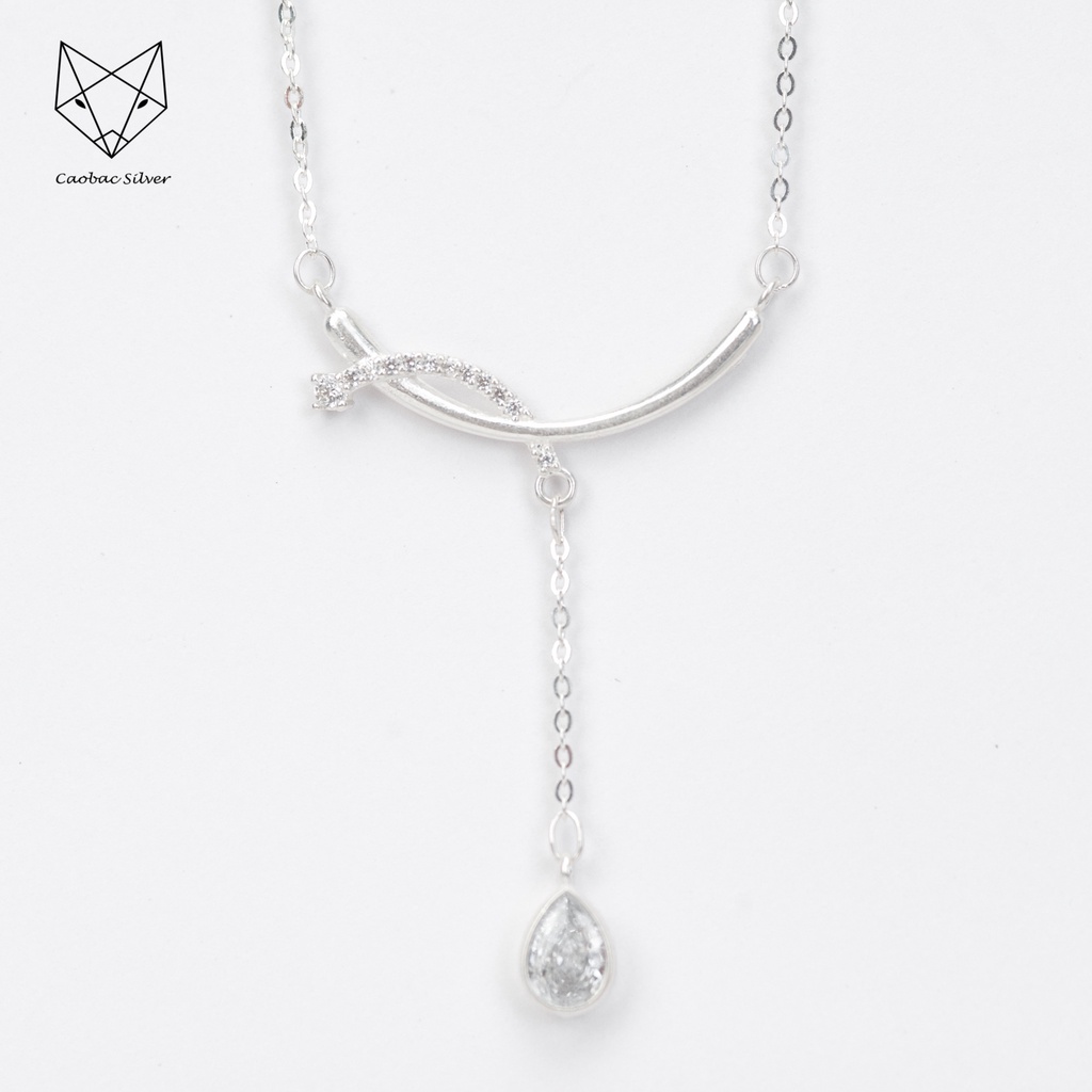Dây Chuyền Bạc Ta Cao Cấp CaoBac Silver Thiết Kế Thanh Cong Đá Rơi Đính Đá Lấp Lánh Nhẹ Nhàng, Thanh Lịch Cho Bạn Gái