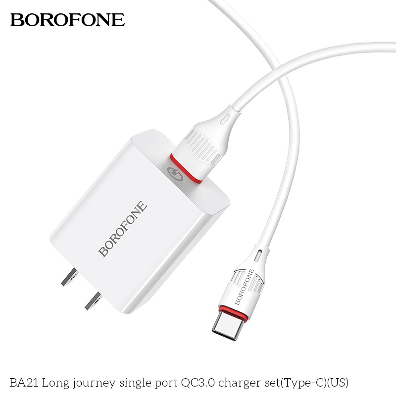 Bộ sạc 18W BOROFONE gồm củ và dây cáp sạc TypeC dài 1 mét cho android: Samsung, Xiaomi, Oppo, Vivo, Huawei Realme...