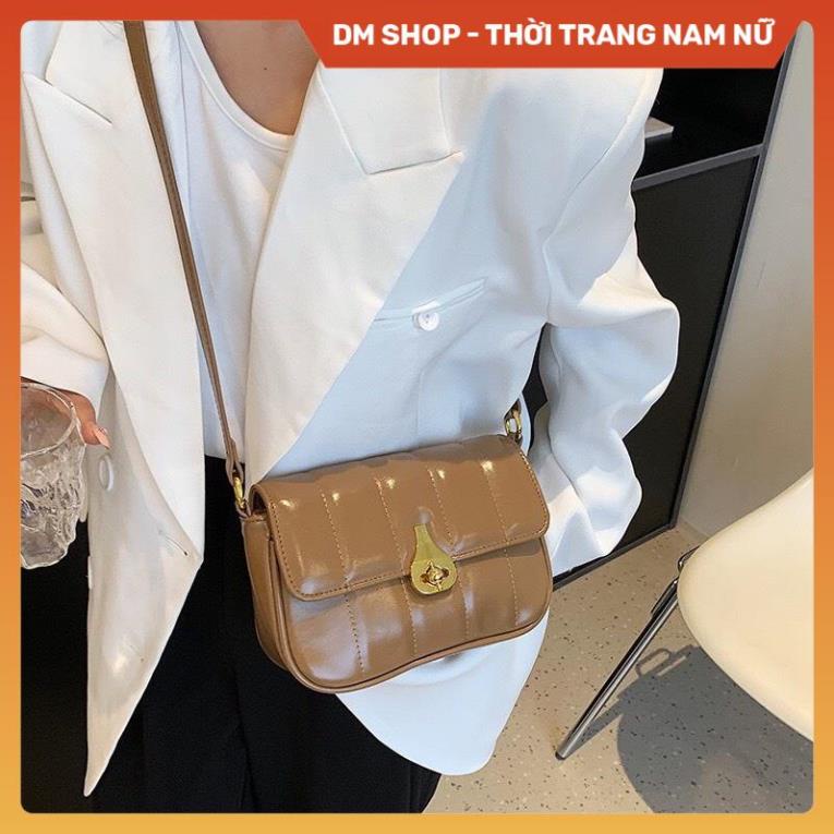 Túi xách kẹp nách khóa xoay hình giọt nước , Túi sách đeo vai da trơn màu đen trắng nâu phong cách thời trang Dm Shop