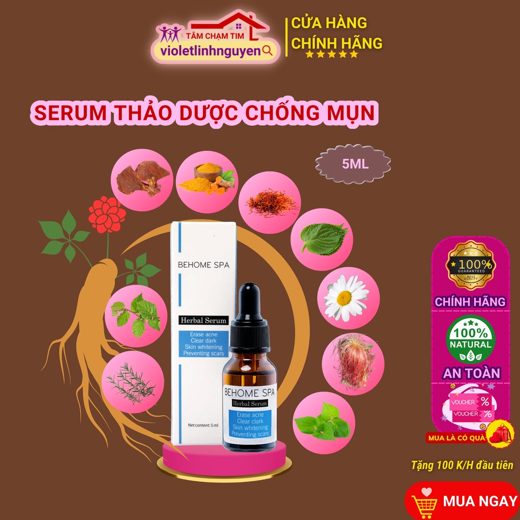 Bộ Serum thảo dược + Sữa rửa mặt BEHOME SPA giảm mụn thâm, da sạch sáng mịn, an toàn