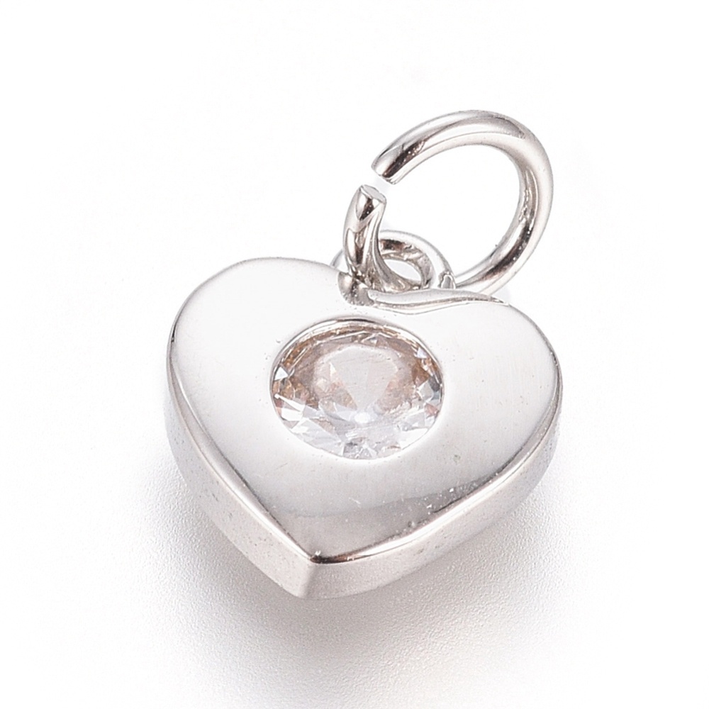 1 Mặt Dây Chuyền Micro Pave Cubic Ii Mạ Bạch Kim Hình Trái Tim 7.5x7x2mm: 2.5mm