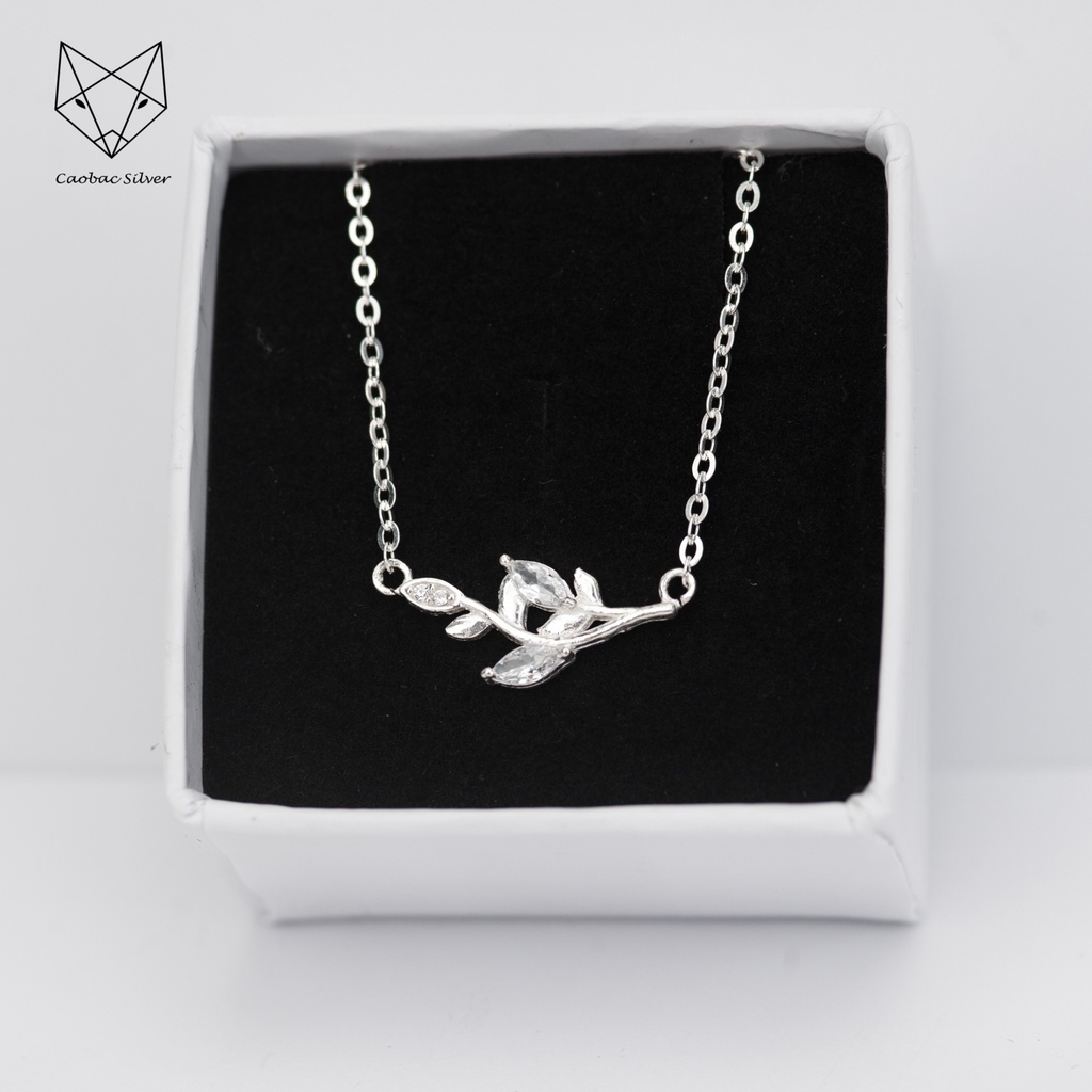 Dây Chuyền Bạc Ta Cao Cấp CaoBac Silver Hoạ Tiết Lá Lúa Đính Đá Lấp Lánh Nhẹ Nhàng, Thanh Lịch Dành Cho Bạn Gái