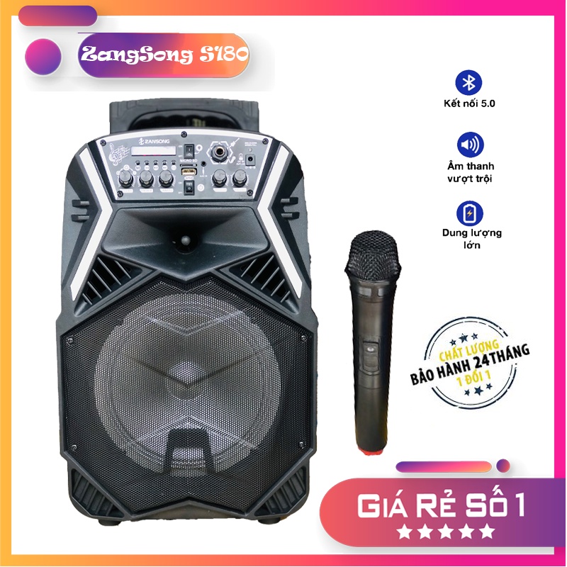 Loa Kéo Bluetooth Zansong S180 Bass 20 Vỏ Nhựa Tặng 1 Micro Không Dây Karaoke Hay Hàng Chính Hãng