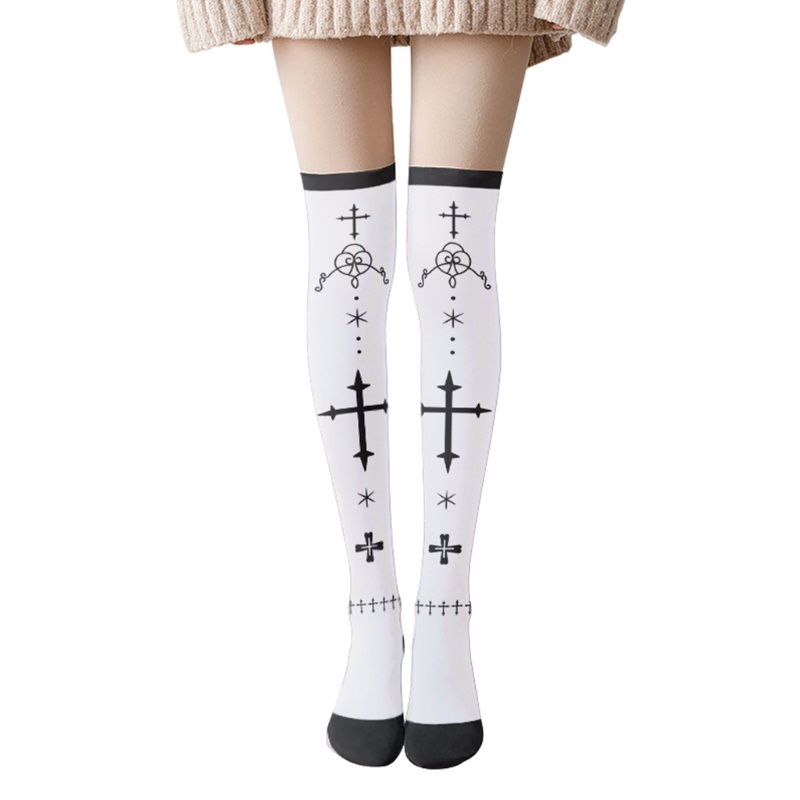 Youyo Vớ Dài Qua Gối In Họa Tiết Quả Dâu Tây Đan Chéo Phong Cách Gothic Punk Harajuku Nhật Bản Dài Qua Gối Cho Nữ