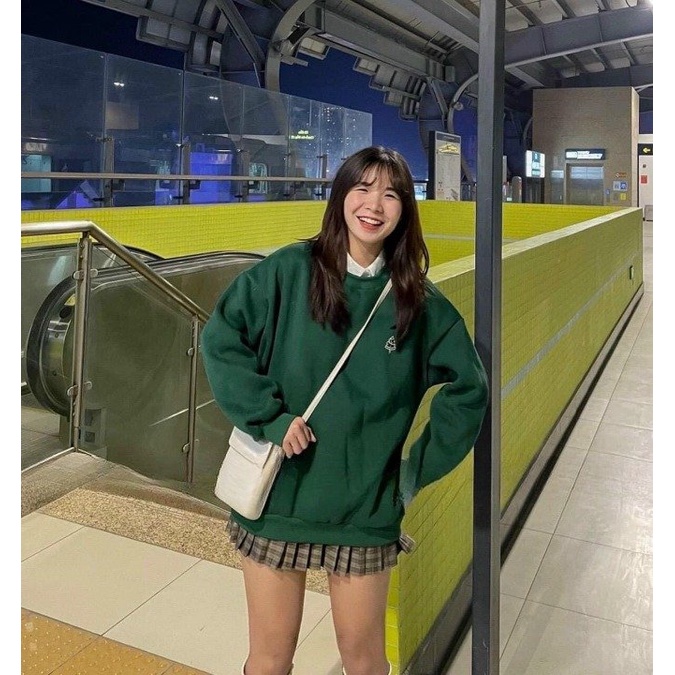Áo Hoodie Sweater thêu logo hình Cây thông Noel Chất Nỉ Ngoại KHÔNG XÙ Tay Bồng Form Rộng Unisex