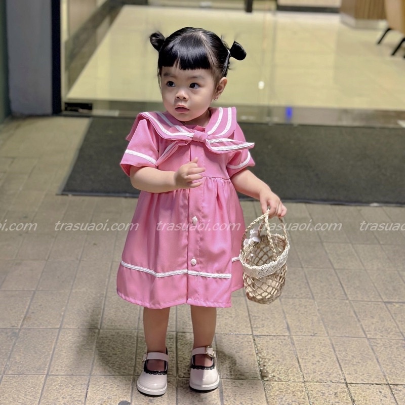 Đầm bé gái, váy thủy thủ cho bé gái từ 8kg - 26kg phối cổ trắng - TRASUAOI D026