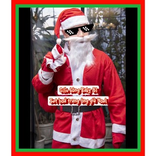 Combo quần áo ông già Noel bằng vải nhung cao cấp dành cho người lớn - Bộ đồ hóa trang ông già Noel cosplay Santa Clause