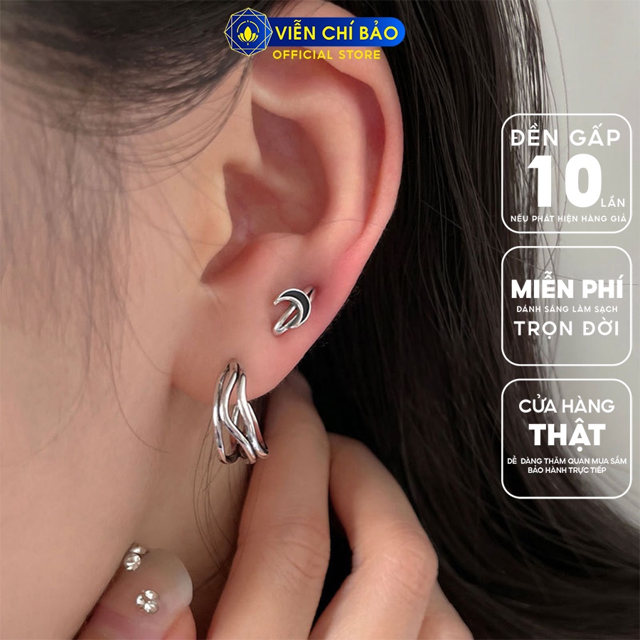 Bông tai bạc nữ dạng vòng, mặt trăng cá tính(Chiếc) chất liệu bạc 925 thời trang phụ kiện trang sức Viễn Chí Bảo B000533