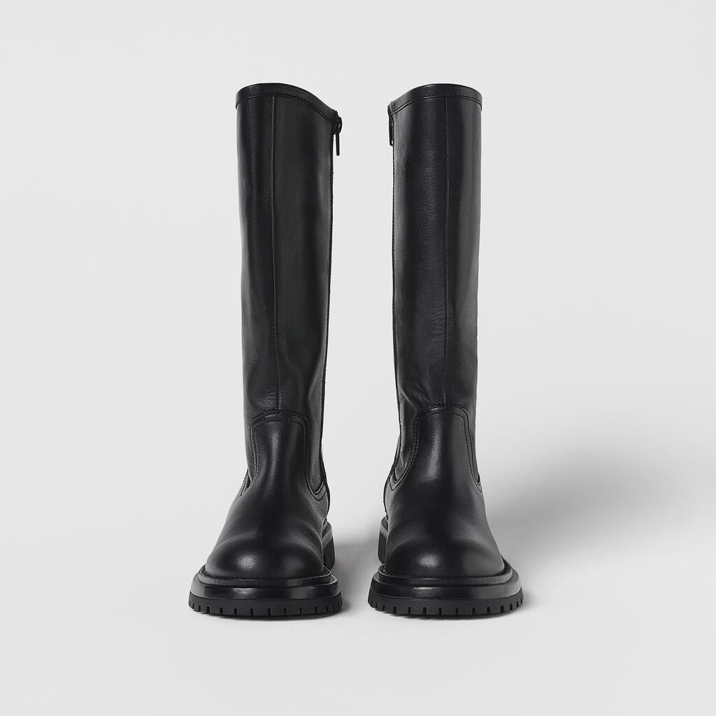 Giày Bốt Da Bò Hiệu Zara Gót Dày Dài Qua Gối Thiết Kế Cá Tính