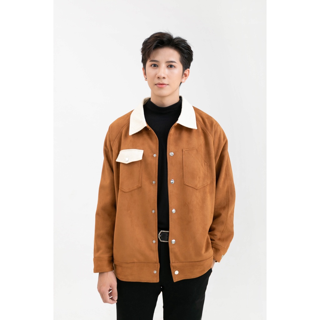 Áo Khoác Da Lộn Jacket MANDO Cúc Bấm Cổ Bẻ, Túi Phối Màu Phong Cách Thời Trang Hàn Quốc - JAK004