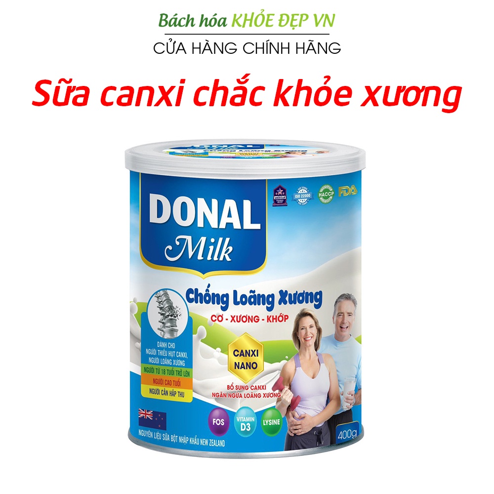 Sữa Donal Milk bổ sung canxi, vitamin D3 giúp tăng chiều cao, chống loãng xương - 400g (Sữa Donal Milk)