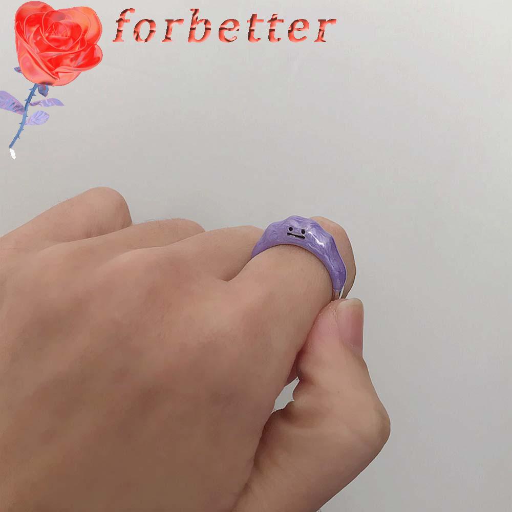 Nhẫn hở bằng hợp kim màu tím hình mặt cười dễ thương cá tính phong cách Hàn Quốc cho nữ