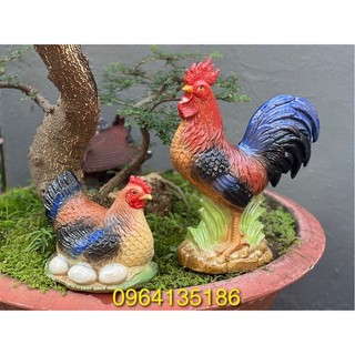 Tượng tiểu cảnh gà trống mái gốm sứ Bát Tràng