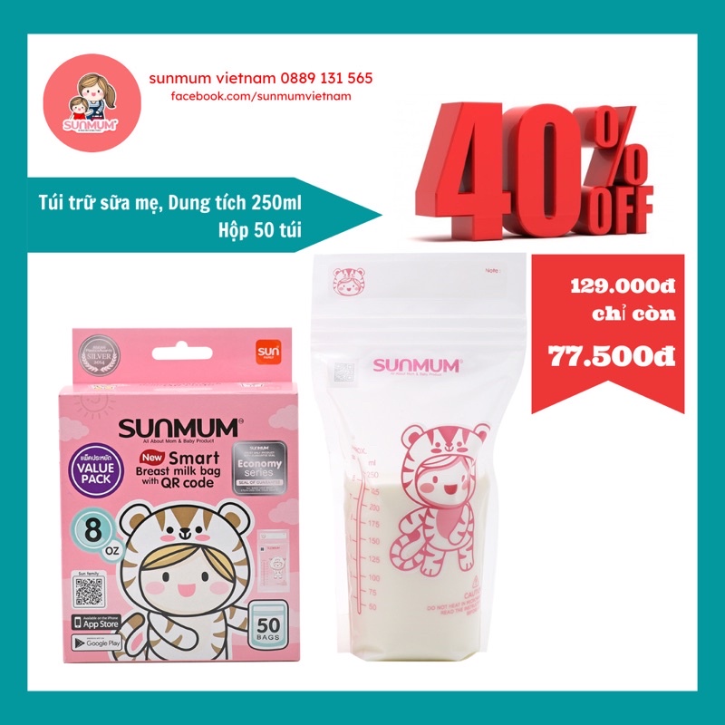 [New Nguyên seal Chính hãng] Túi trữ sữa Sunmum 50 túi-250ml