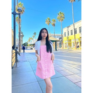 Đầm Tweed babydoll 2 dây Pink Trapeze Tweed Dress